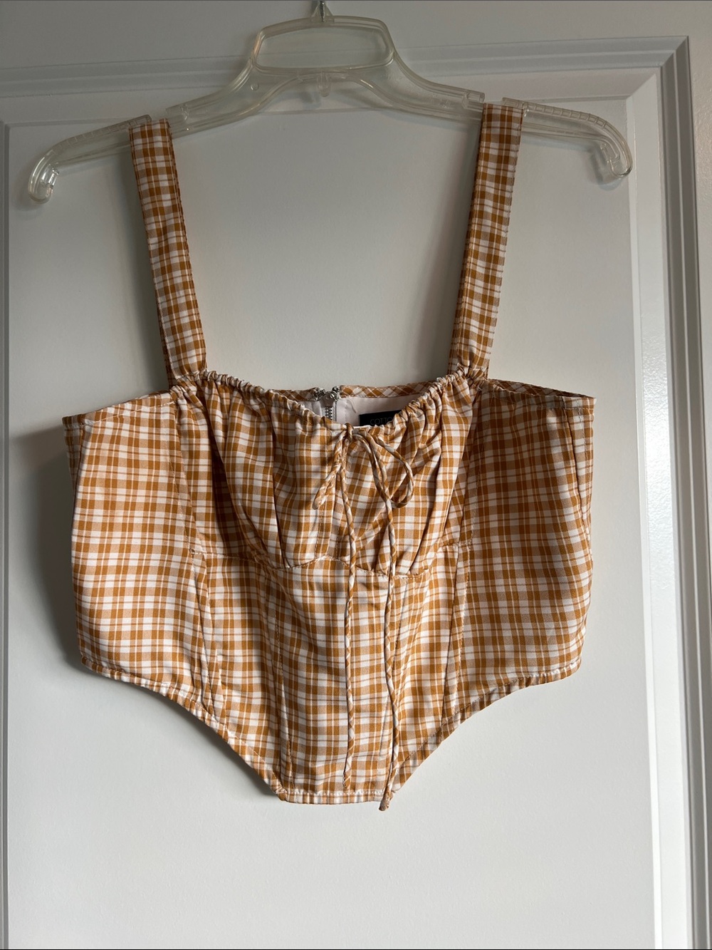 Plaid Corset Crop Top in Mustard Yellow